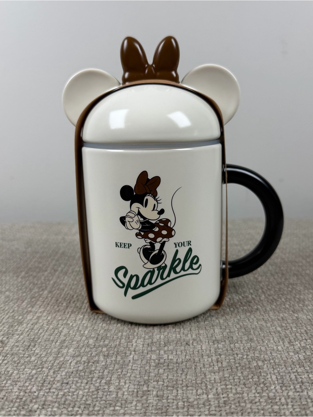 New Starbucks Korea Disney Minnie Mouse Coffee Tea Mug Ceramic Cover Cup Kawaii